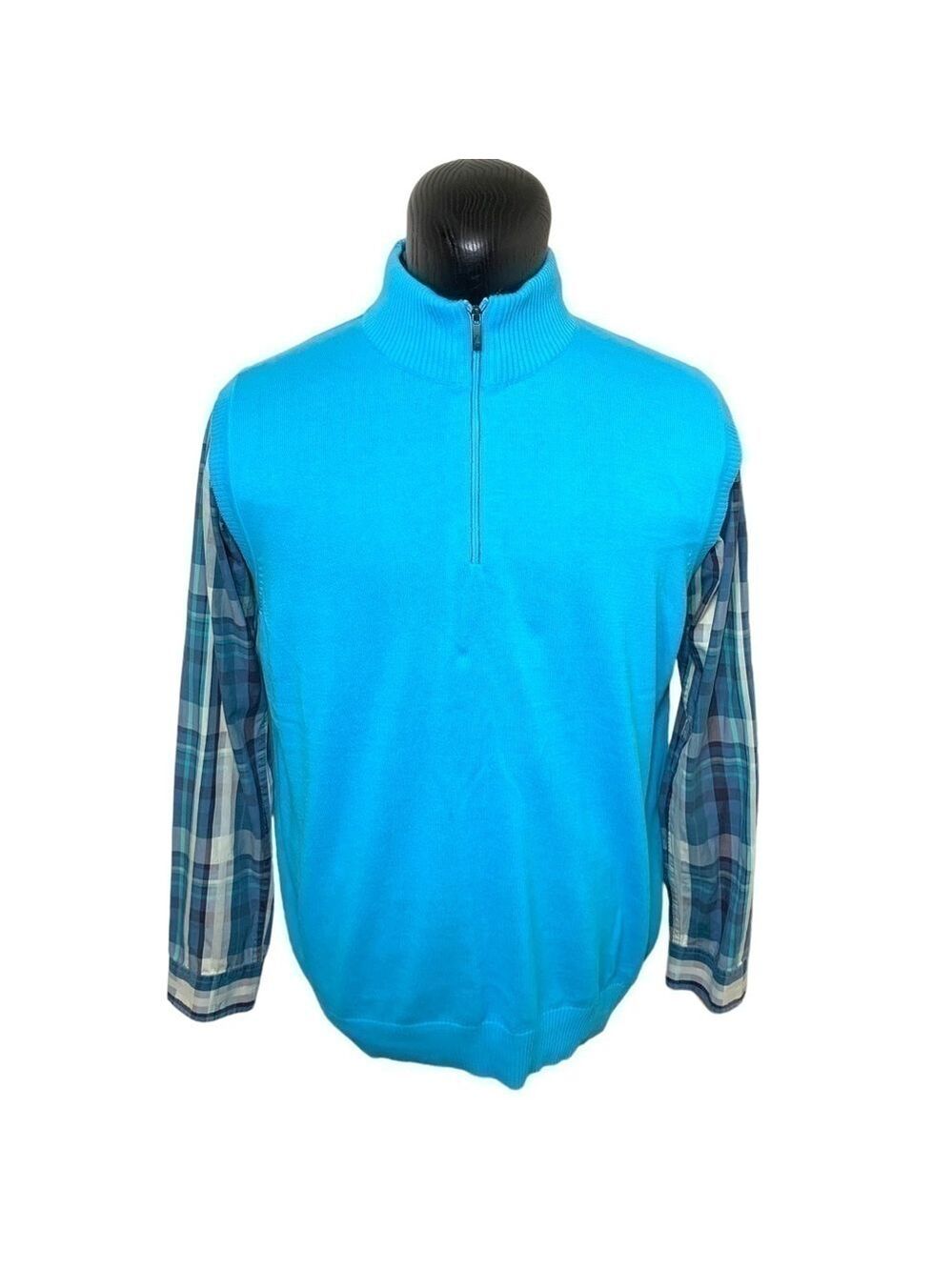 𝅺SOUTHERN Pines Golf Preppy Blue Cotton Knit Sweater Vest 1/4 Zip Relax Fit XXL